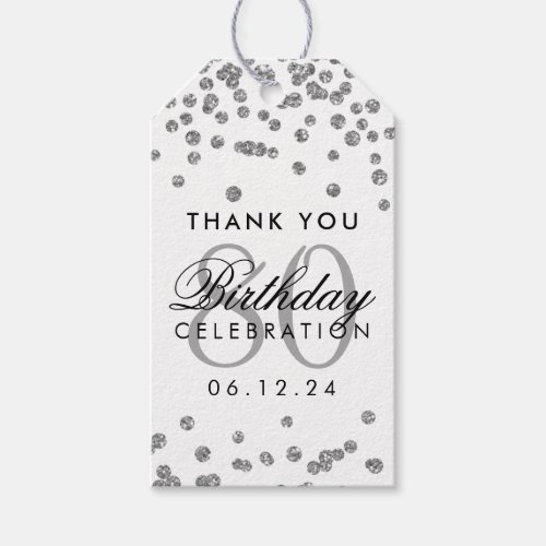 Silver 80 Birthday Thank You Glitter Gift Tags