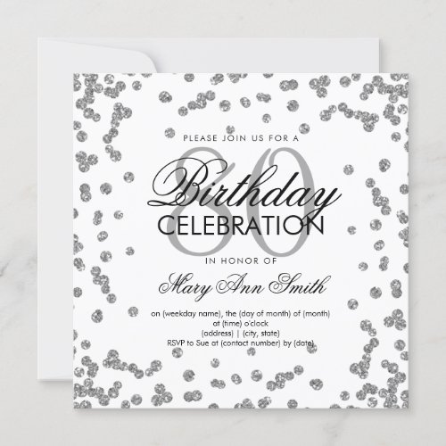 Silver 80th Birthday Glitter Confetti Invitation