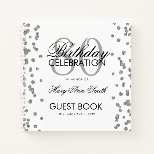Silver 80th Birthday Guestbook Confetti Notebook