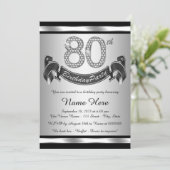 Silver 80th Birthday Party Invitation (Standing Front)