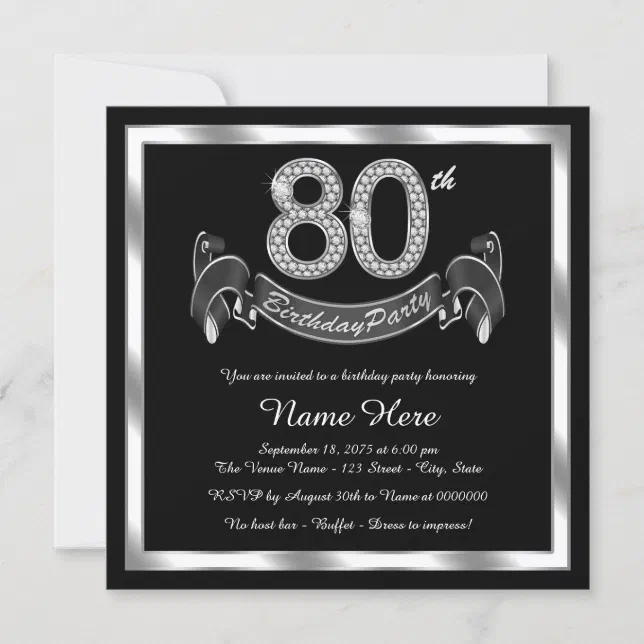 Silver 80th Birthday Party Invitation | Zazzle