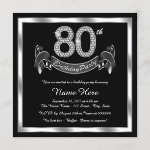 Silver 80th Birthday Party Invitation