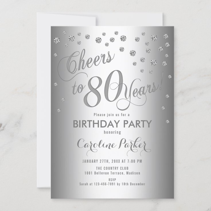 Silver 80th Birthday Party Invitation | Zazzle