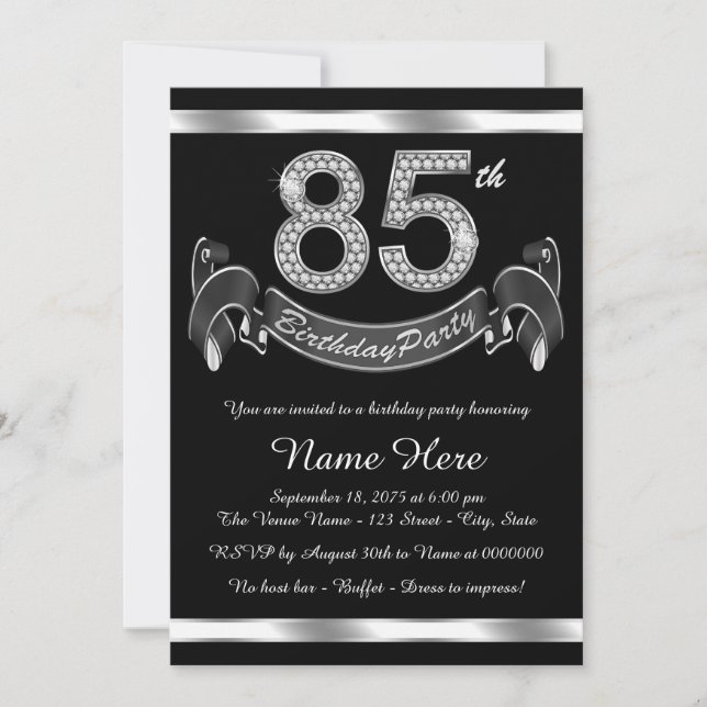 Silver 85th Birthday Party Invitation (Front)
