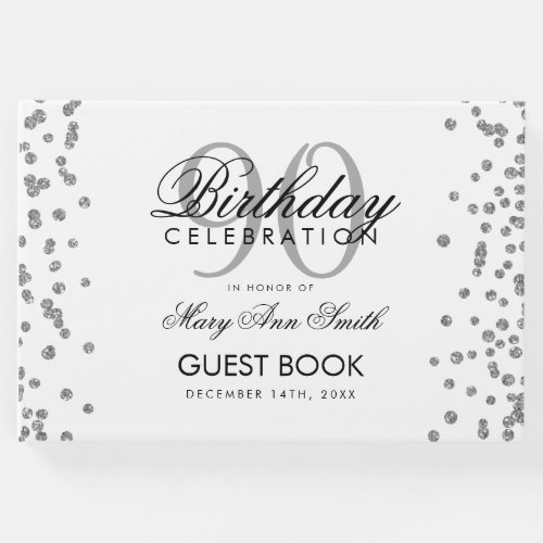 Silver 90th Birthday Glitter Confetti Guest Book