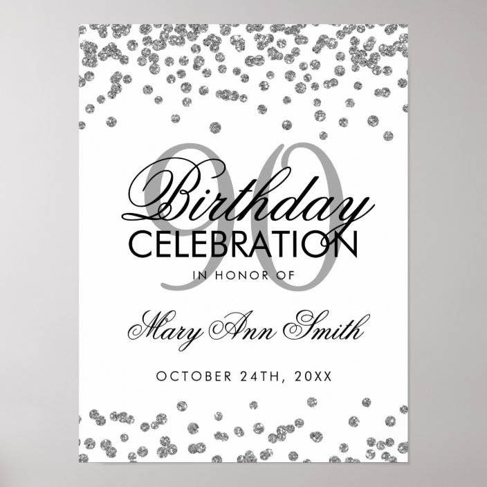 Silver 90th Birthday Glitter Confetti Poster | Zazzle.com