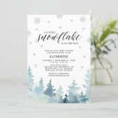 Silver A Little Snowflake Winter Trees Baby Shower Invitation (Standing Front)