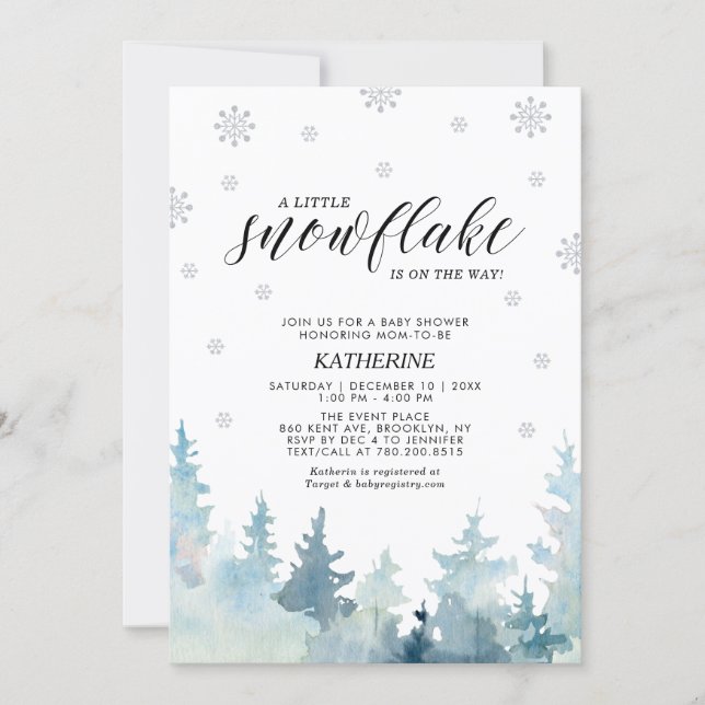 Silver A Little Snowflake Winter Trees Baby Shower Invitation (Front)