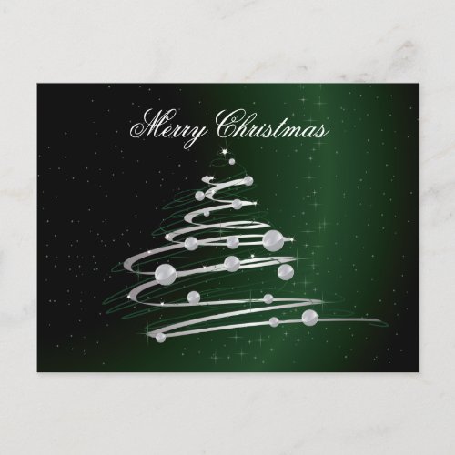 Silver Abstract Christmas Tree On Green Holiday Postcard