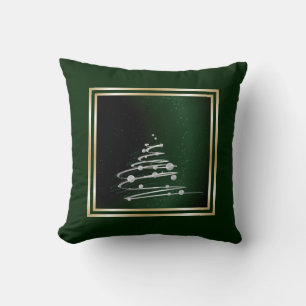 Silver Abstract Christmas Tree On Green Throw Pillow