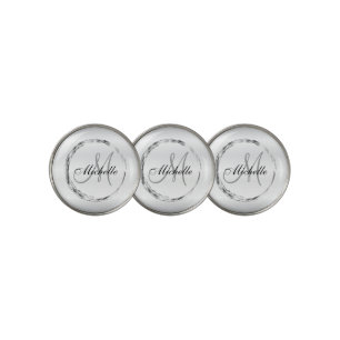 Silver Abstract Design - Monogram Golf Ball Marker
