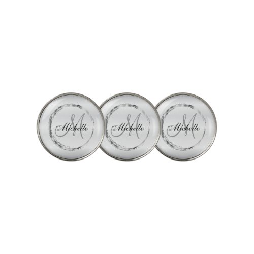 Silver Abstract Design _ Monogram Golf Ball Marker
