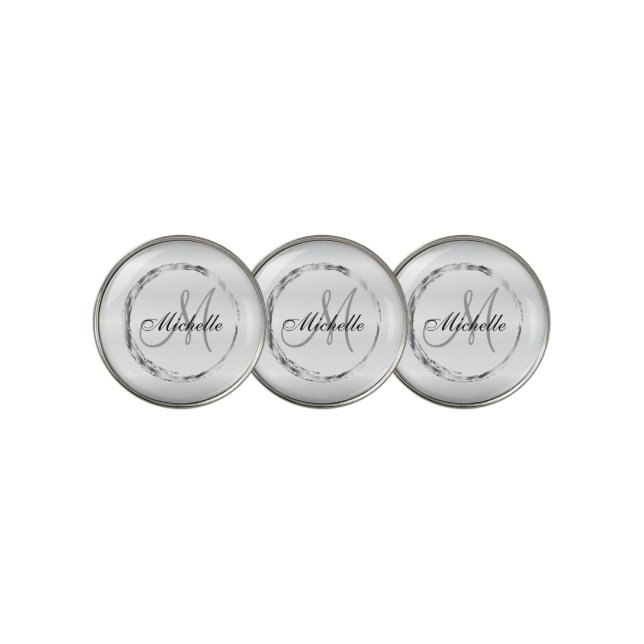 Silver Abstract Design - Monogram Golf Ball Marker (3 Up)