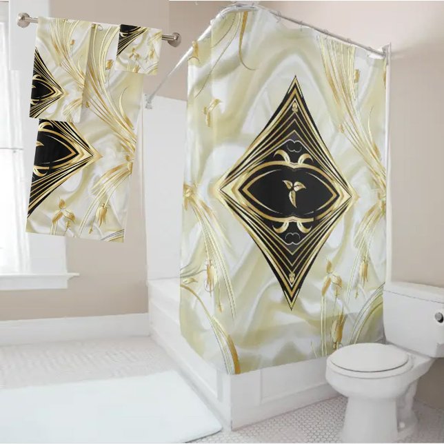 Silver Abstract flowers on Silk & Art  Bath Towel Set (Silver and Gold abstract flowers on silk)