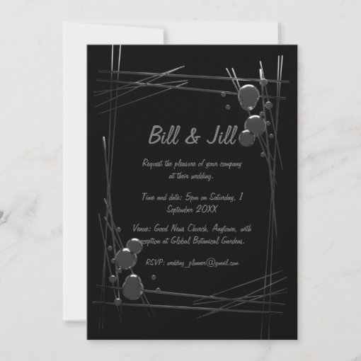 Silver Abstract Frame On Black Background Wedding Invitation | Zazzle