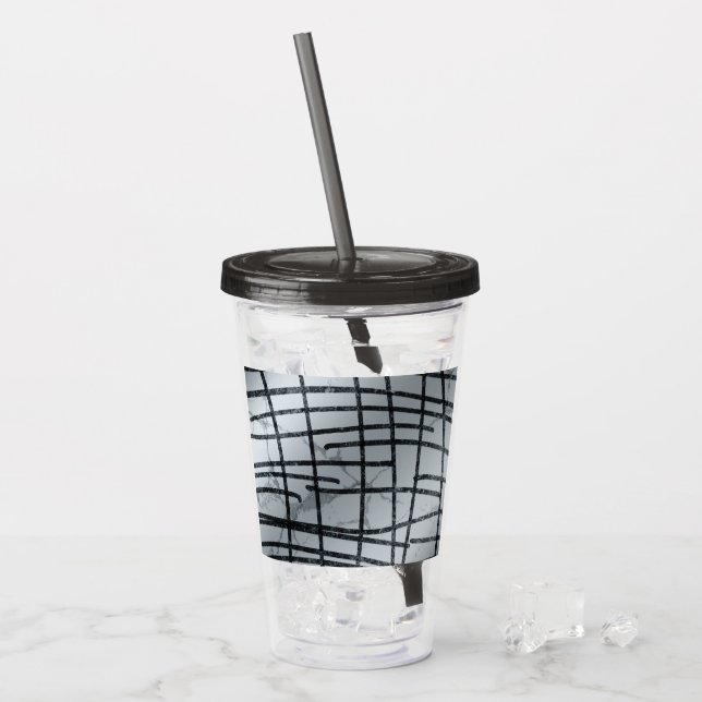 Silver Abstract Lines Acrylic Tumbler (Front Ice)