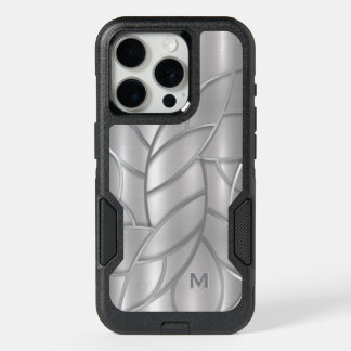 Silver abstract metallic wavy grid pattern iPhone 15 pro case