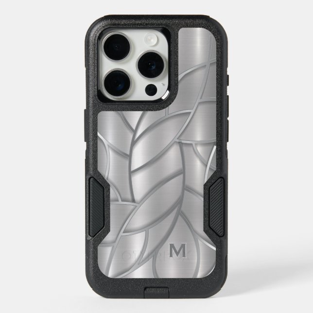 Silver abstract metallic wavy grid pattern iPhone 15 pro case (Back)