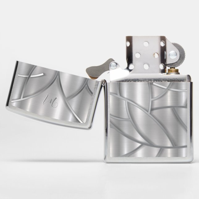 Silver abstract metallic wavy grid pattern zippo lighter (Opened)