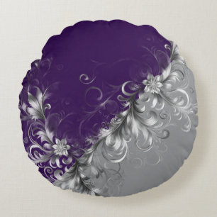 Silver Accents and Elegant Purple Round Pillow