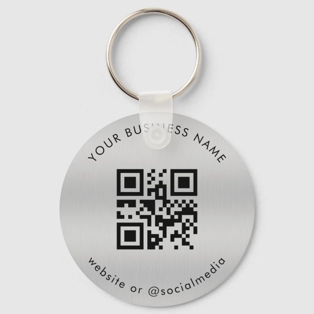 Silver Add Your Custom Business Qr Code Scan Keychain (Front)