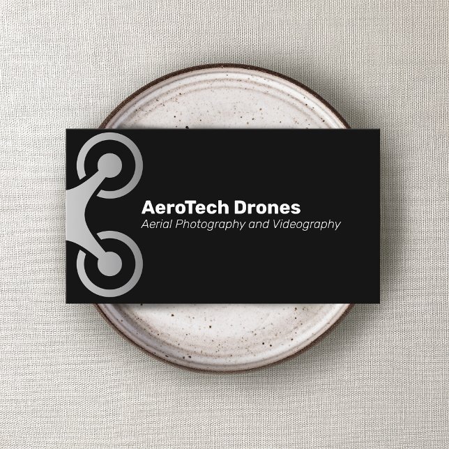 Silver Aerial Drone Photography and Videography  Business Card (Creator Uploaded)