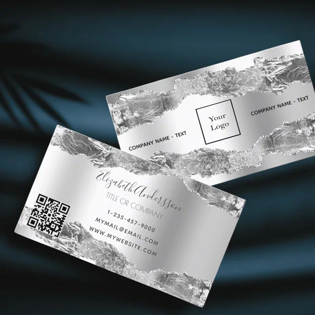 Silver Qr Code Logo Silver agate logo QR code Business Card | Zazzle