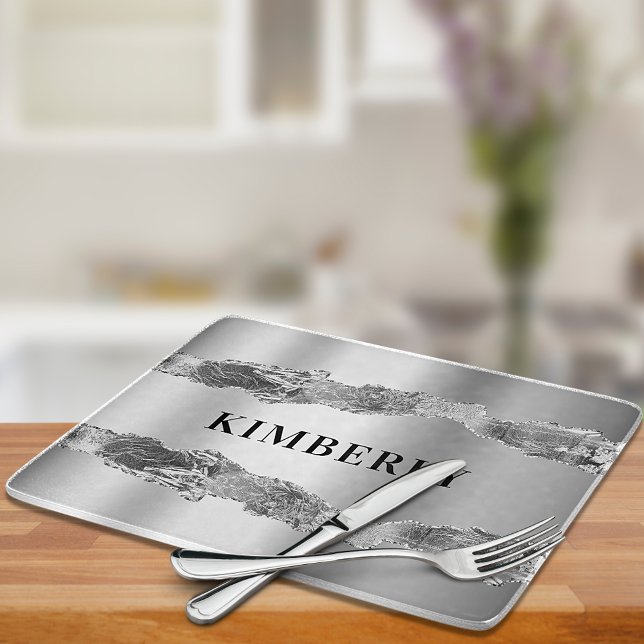 Silver agate marble name elegant cutting board (Creator Uploaded)