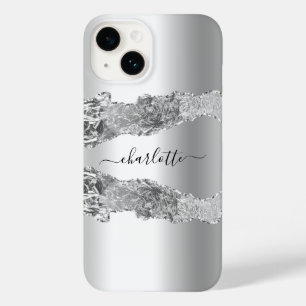 Silver agate marble name script Case-Mate iPhone 14 case