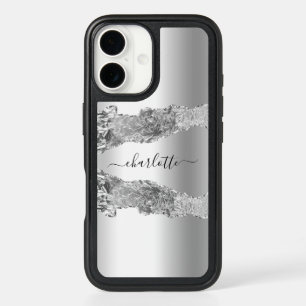 Silver agate marble name script iPhone 16 case