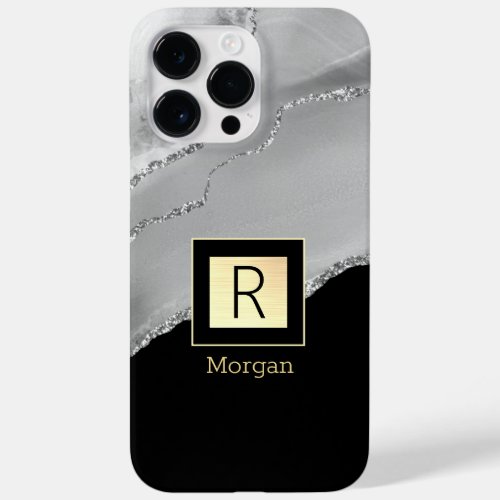 Silver Agate Name  Monogram Black  Gold Box Case_Mate iPhone 14 Pro Max Case