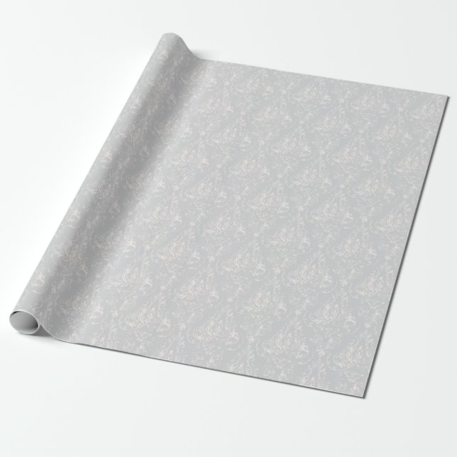 Silver Aged Damask Pattern Wrapping Paper (Unrolled)