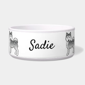 Silver Alaskan Malamute Cartoon Dogs &amp; Custom Name Bowl