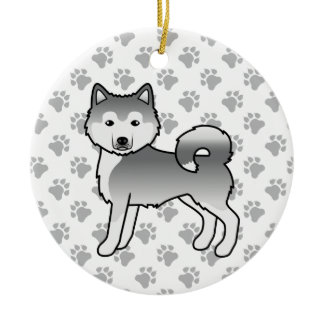 Silver Alaskan Malamute Cute Cartoon Dog Ceramic Ornament