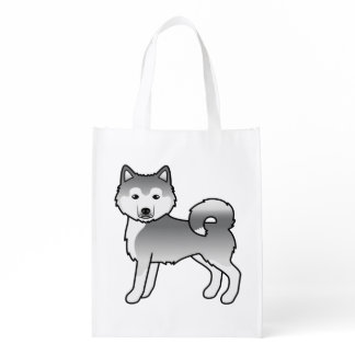 Silver Alaskan Malamute Cute Cartoon Dog Grocery Bag