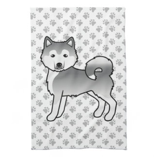 Silver Alaskan Malamute Cute Cartoon Dog Kitchen Towel