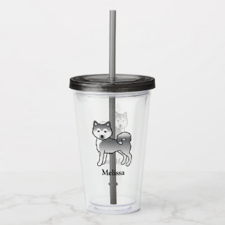 Silver Alaskan Malamute Cute Cartoon Dog &amp; Name Acrylic Tumbler