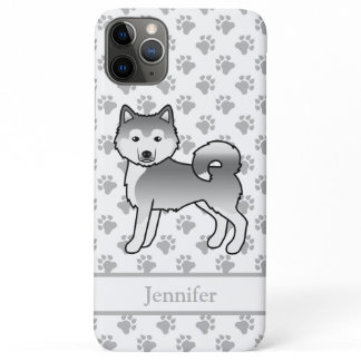 Silver Alaskan Malamute Cute Cartoon Dog &amp; Name iPhone 11 Pro Max Case