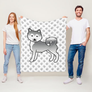 Silver Alaskan Malamute Cute Cartoon Dog &amp; Paws Fleece Blanket