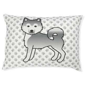 Silver Alaskan Malamute Cute Cartoon Dog &amp; Paws Pet Bed