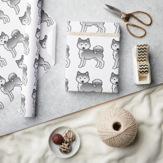 Silver Alaskan Malamute Cute Dog Pattern Wrapping Paper
