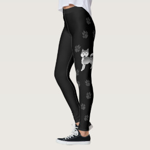 Silver Alaskan Malamute Cute Dog & Paws Leggings
