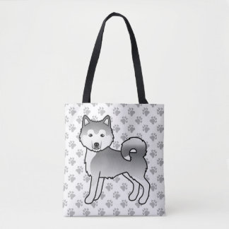 Silver Alaskan Malamute Cute Dog &amp; Paws Tote Bag