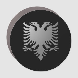 Silver Albanian coat of arms car magnet