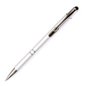 Silver Aluminum Ball Point Pen w/Stylus (Front)