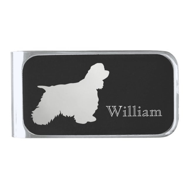 Silver American Cocker Spaniel Personalized Silver Finish Money Clip (Front)