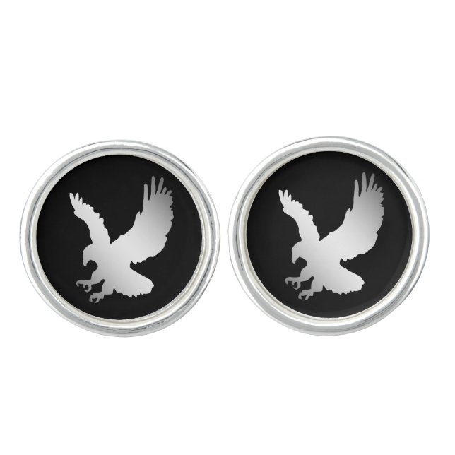 Silver American Eagle on Black Cufflinks (Front)