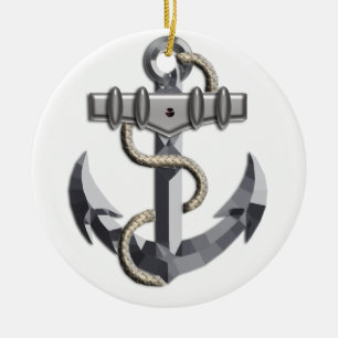 Silver Anchor Ceramic Ornament