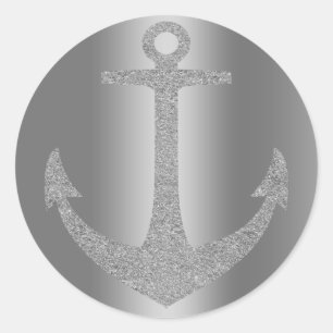 Silver Anchor Nautical Glam Birthday Party Classic Round Sticker