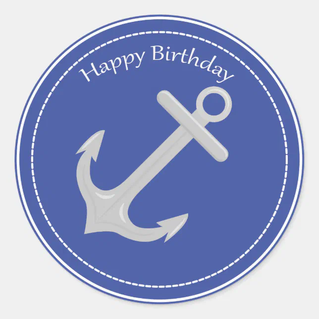 Silver Anchor Nautical Happy Birthday Sticker | Zazzle